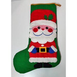 Vintage Santa Claus Christmas Stocking Green Red Quilted Lining